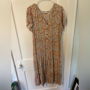 Women’s Spring Floral Button Down Tiered Dress
